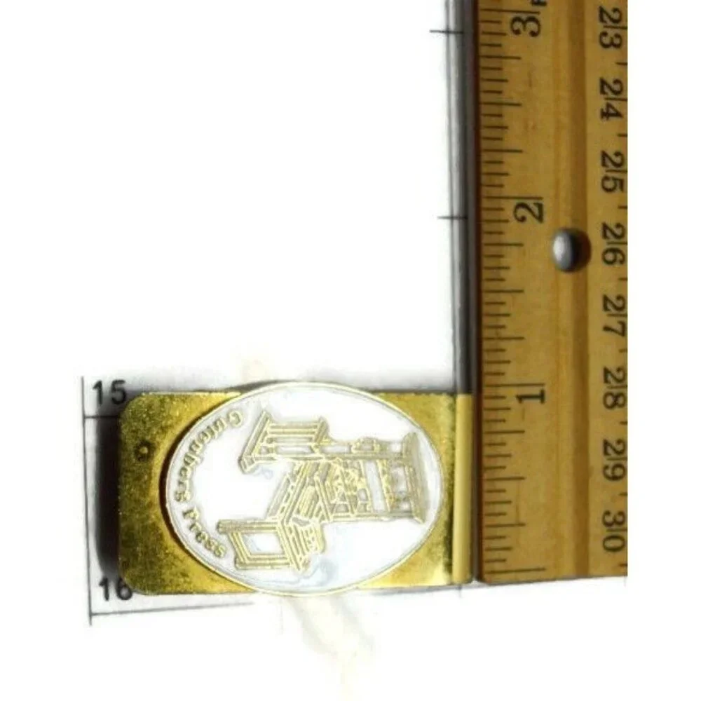 Gutenberg Press Gold Tone Money Clip Wallet Credit Card Cash ID Holder